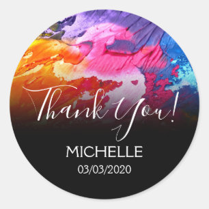 Sticker Rond Merci Nom 16 anniversaire fille art abstrait