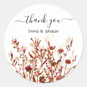 Sticker Rond Merci Nom 16e Bridal Meadow Rouge Blanc Or