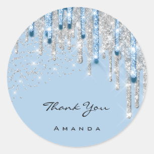 Sticker Rond Merci Nom 16e Parties scintillant d'argent nuptial