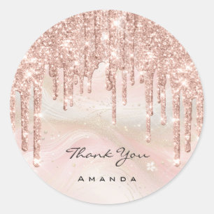 Sticker Rond Merci Nom 16e Parties scintillant de Rose nuptiale