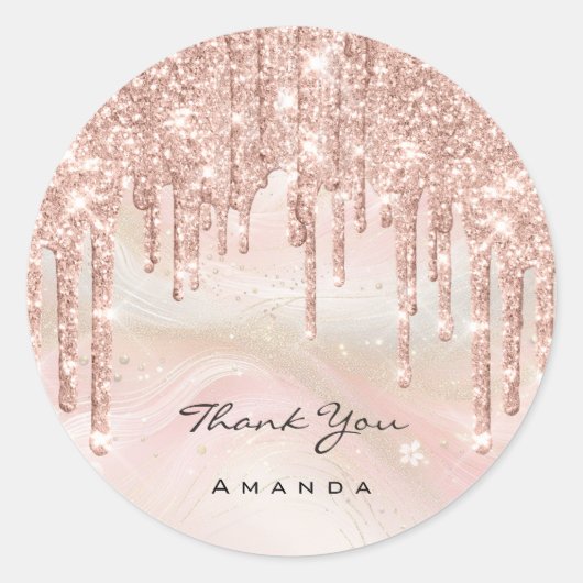 Sticker Rond Merci Nom 16e Parties scintillant de Rose nuptiale (Devant)