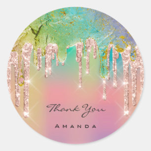 Sticker Rond Merci Nom 16e Parties scintillant de Rose nuptiale