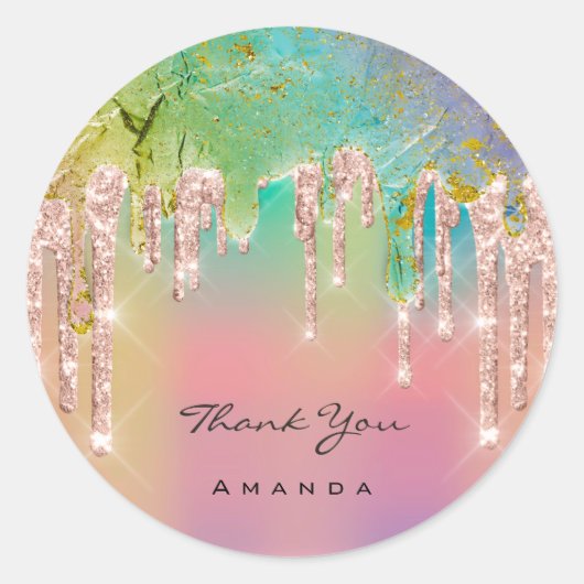 Sticker Rond Merci Nom 16e Parties scintillant de Rose nuptiale (Devant)