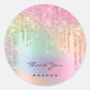 Sticker Rond Merci Nom 16e Parties scintillant de Rose nuptiale