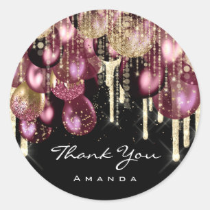 Sticker Rond Merci Nom 16e Parties scintillant nuptiale Ballon