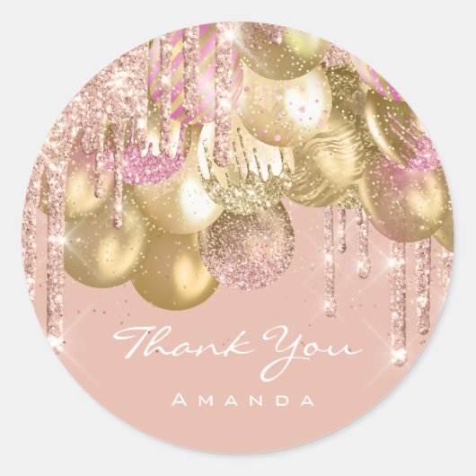 Sticker Rond Merci Nom 16e Parties scintillant nuptiale Ballon  (Devant)