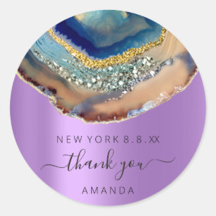 Sticker Rond Merci Nom 16e Parties scintillant nuptiale Violet
