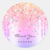 Sticker Rond Merci Nom 16e Parties scintillant rose nuptiale Co (Devant)