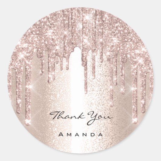 Sticker Rond Merci Nom 16e Parties scintillant Rose nuptiale Él (Devant)