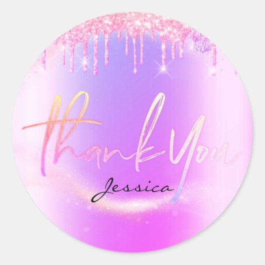 Sticker Rond Merci Nom 16e Parties scintillant rose rose violet (Devant)