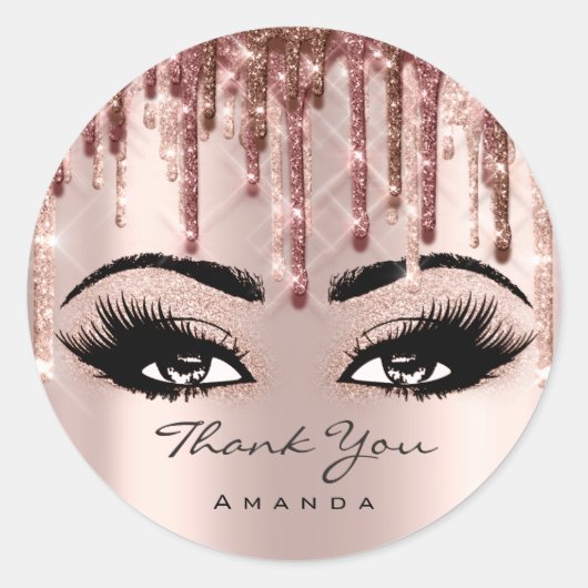 Sticker Rond Merci Nom 16e Rose nuptiale Eyelash gouttes 3D (Devant)