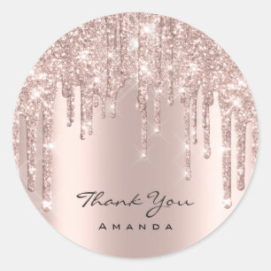 Sticker Rond Merci Nom 16e Rose nuptiale Lux  de Parties scinti