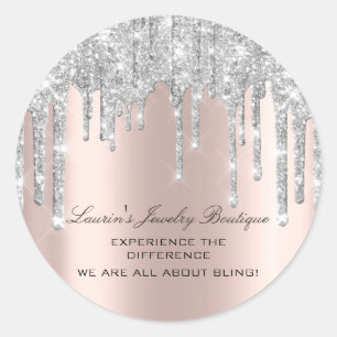 Sticker Rond Merci Nom 16e Rose nuptiale Parties scintillant Ar