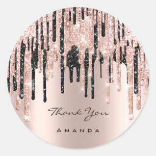 Sticker Rond Merci Nom 16e Rose nuptiale Parties scintillant é