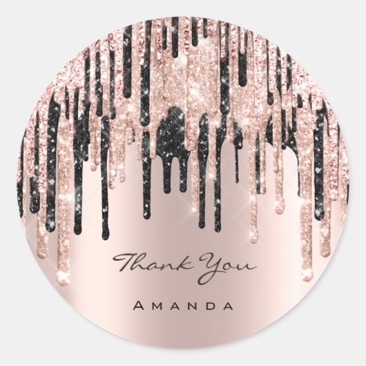 Sticker Rond Merci Nom 16e Rose nuptiale Parties scintillant ét (Devant)