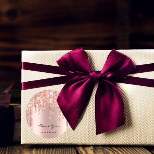 Sticker Rond Merci Nom 16e Rose nuptiale Parties scintillant ét