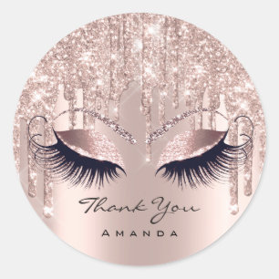Sticker Rond Merci Nom 16e Rose nuptiale Parties scintillant OE