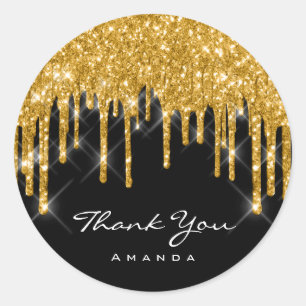 Sticker Rond Merci Nom 16ème Baby Shower Or Noir