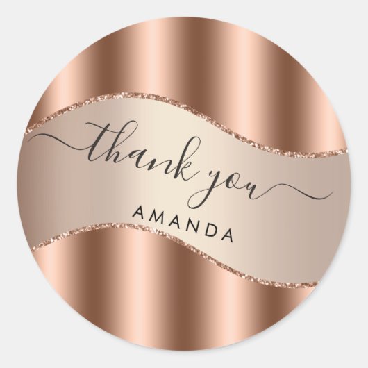 Sticker Rond Merci Nom 16ème Mariage Rose Gold Mariage (Devant)
