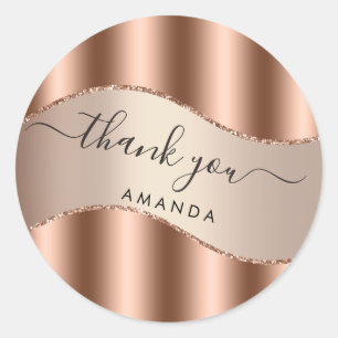 Sticker Rond Merci Nom 16ème Rose Doré Mariage