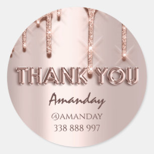 Sticker Rond Merci Nom adresse Parties scintillant Drips Rose I