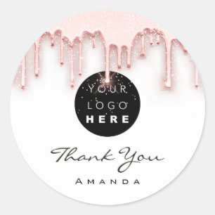 Sticker Rond Merci Nom Artiste maquillage Rose blanche.Logo