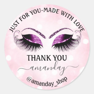 Sticker Rond Merci Nom Boutique cils Boutique Parties scintilla