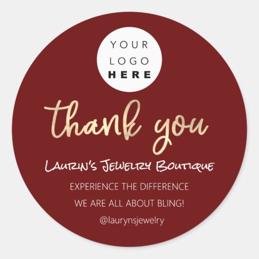 Sticker Rond Merci Nom commercial Logo Code QR Script rouge (Devant)