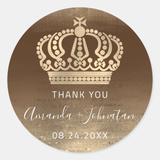 Sticker Rond Merci Nom Date Golden Crown Royal Princesse (Devant)