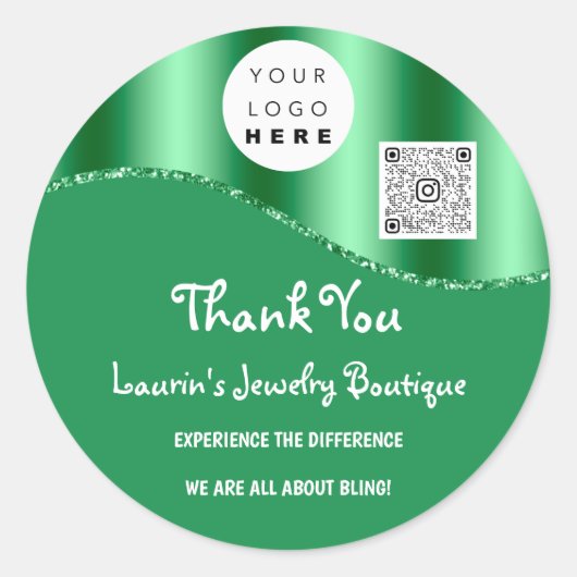 Sticker Rond Merci Nom de l'entreprise Logo Qr Code Emerald Gre (Devant)