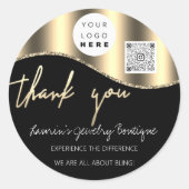 Sticker Rond Merci Nom de l'entreprise Logo Qr Code Golden Blac (Devant)