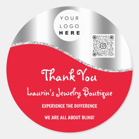 Sticker Rond Merci Nom de l'entreprise Logo Qr Code Rouge Argen (Devant)