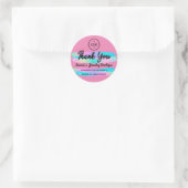 Sticker Rond Merci Nom de script Web Traces Rose rose (Sac)