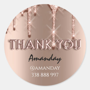 Sticker Rond Merci Nom Drips Rose Instagra rose