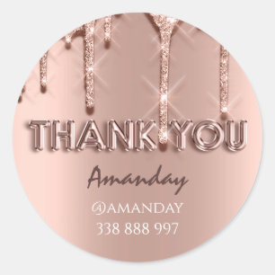 Sticker Rond Merci Nom Drips Rose Instagra rose