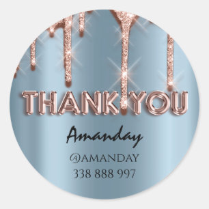 Sticker Rond Merci Nom Drips Rose Instagra turquoise