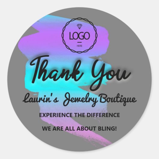 Sticker Rond Merci Nom du script Logo personnalisé Bleu gris (Devant)