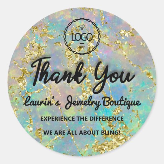 Sticker Rond Merci Nom du script Logo personnalisé Gold Green (Devant)