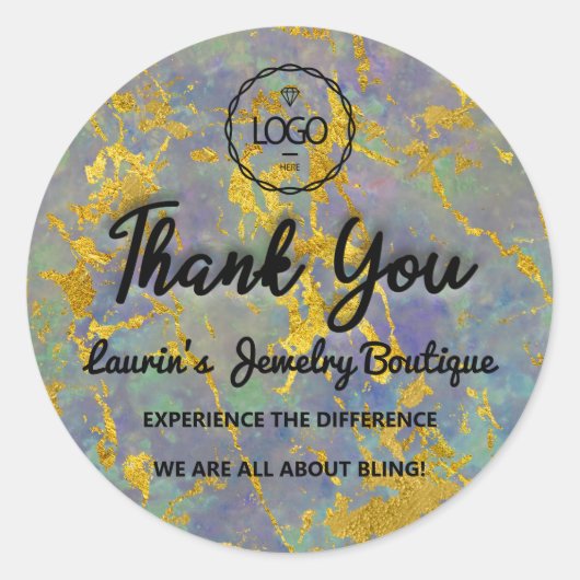 Sticker Rond Merci Nom du script Logo personnalisé Gold Green (Devant)