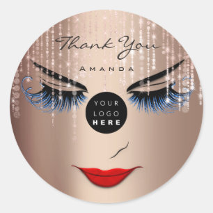Sticker Rond Merci Nom Eyelash Red Lips Rose Logo