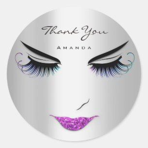 Sticker Rond Merci Nom Eyelash Sweet 16th Pink Silver