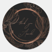 Sticker Rond Merci Nom Floral Cuivre noir Mariage nuptial (Devant)