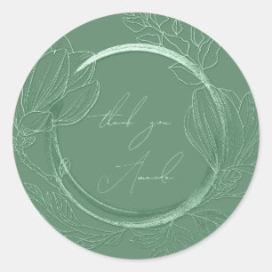 Sticker Rond Merci Nom Floral Menthe Verte Mariage 