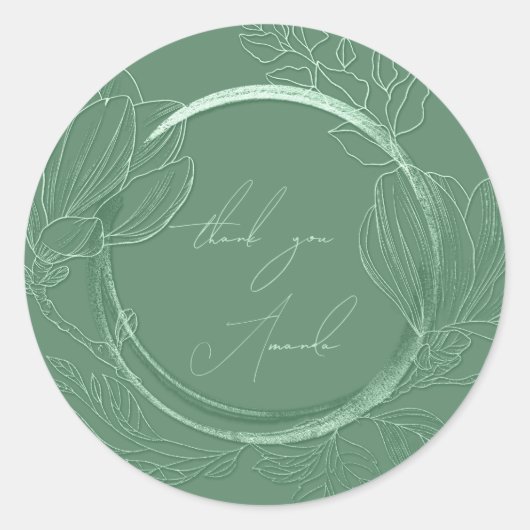 Sticker Rond Merci Nom Floral Mint Vert Mariage  (Devant)