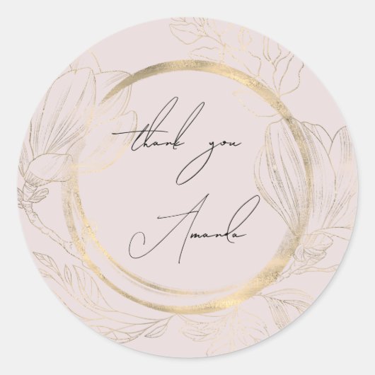Sticker Rond Merci Nom Floral Powder Gold Mariage Bridal (Devant)