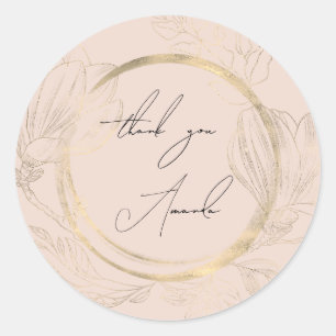 Sticker Rond Merci Nom Floral Rose Gold Shabby Chic