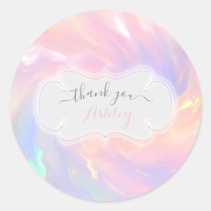 Sticker Rond Merci Nom Holographique Baby Shower Anniversaire