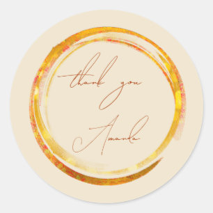 Sticker Rond Merci Nom Jaune Cuivre Or Rouge Abstrait