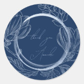 Sticker Rond Merci Nom Magnolia Fleur Bleu Fumé Marine (Devant)