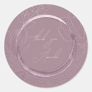 Sticker Rond Merci Nom Magnolia Floral Garden Aubergine
